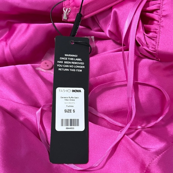 Fashion Nova Genesis Ruffle Satin Maxi Dress Pink Fuchsia Size Small NWT - Picture 5 of 8
